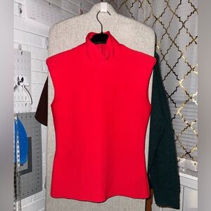 Amanda Uprichard Scarlett Red Shoulder Pad Mockneck Top (zipup back)